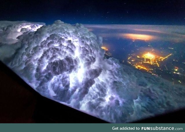 Picture of a storm taken from the c*ckpit of a plane