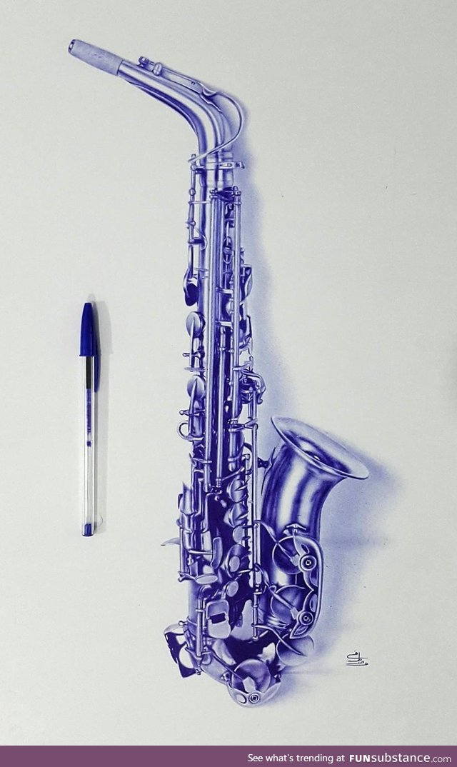 Saxophone, Ballpoint pen drawing