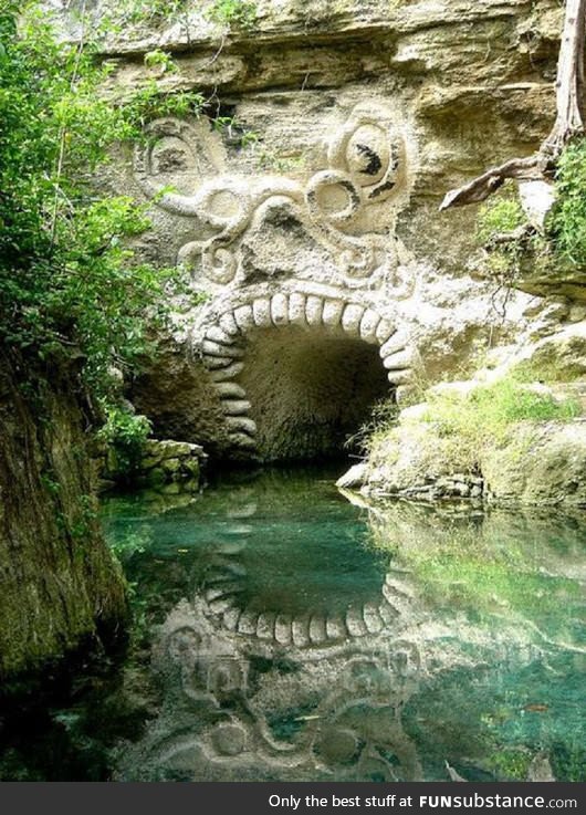 Mayan entrance in the caves of Xcaret, Riviera Maya, Mexico