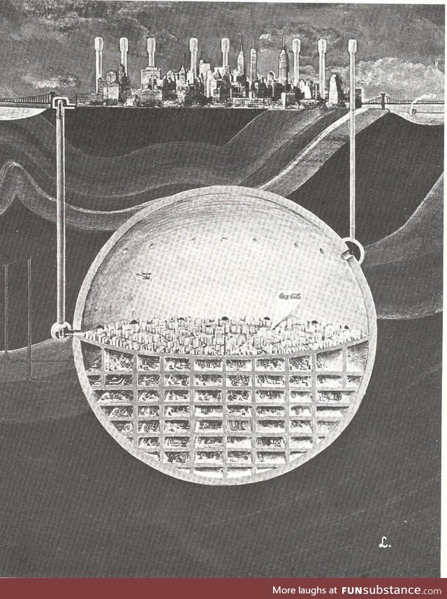 Oscar Newman's Idea of A Nukeproof Underground City Beneath Manhattan. 1969