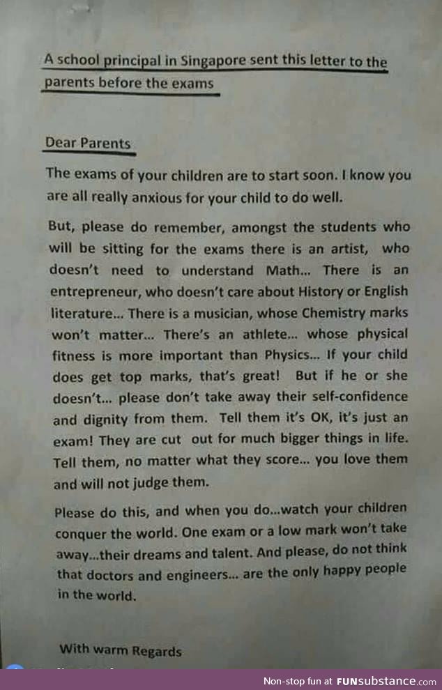 This message sent out by a principal before exams
