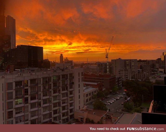 Sunset, extreme orange caused by wildfires