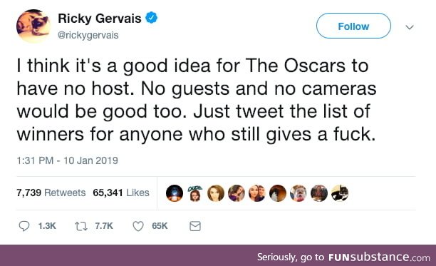 Gervais with a solution for The Oscars