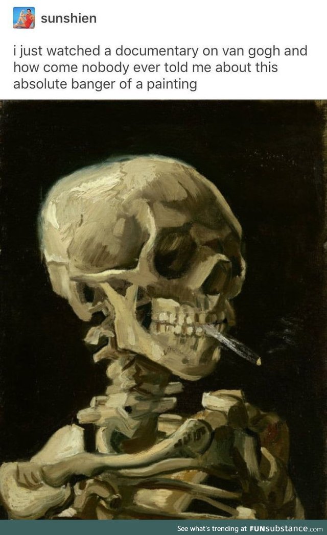 Skull of a Skeleton with Burning Cigarette