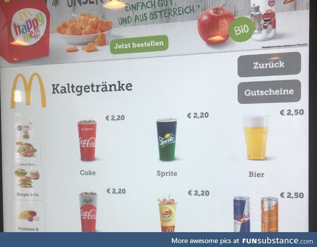 You can order a beer in McDonalds in Austria