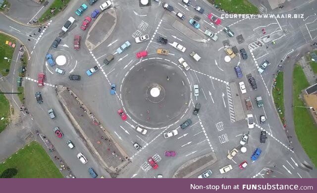 This abomination is The Magic Roundabout, comprised of five smaller roundabouts around a