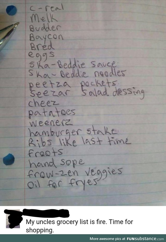 Uncle's grocery list