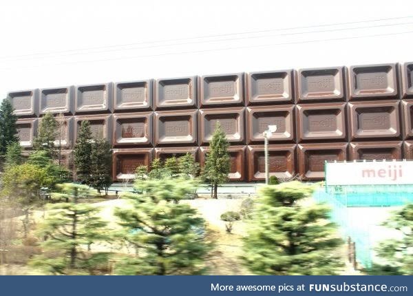 The Meiji chocolate factory in Kyoto looks like a giant bar of chocolate