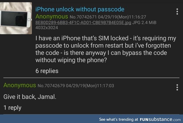 Anon wants to bypass passcode