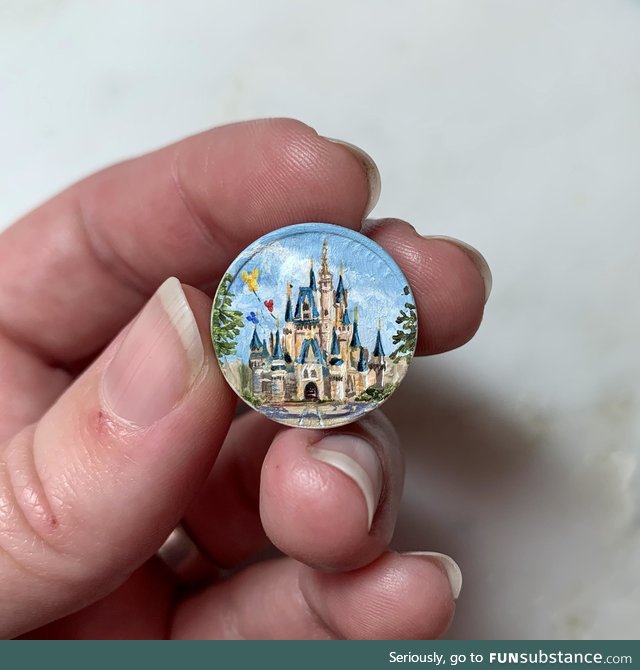 I painted Sleeping Beauty’s castle on a penny