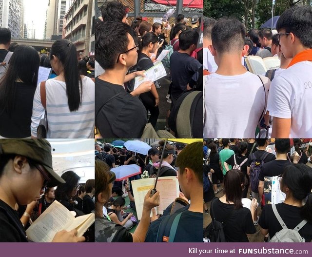 Hong Kong students studying for their finals while protesting