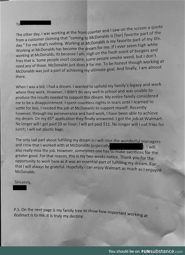 McDonald's Resignation Letter