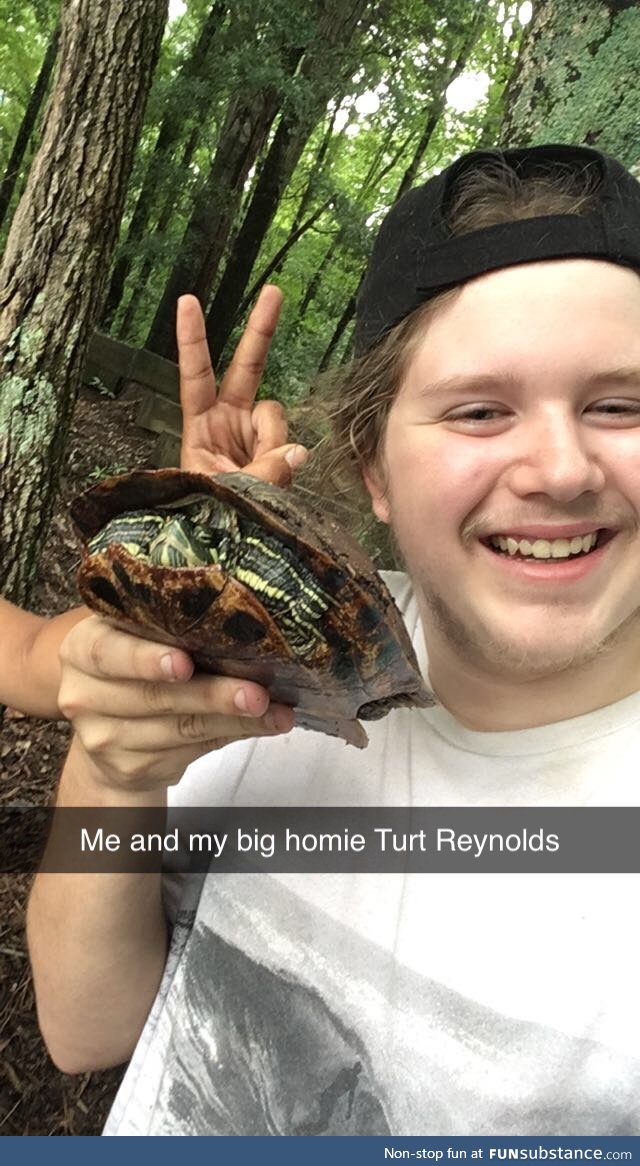 Found a turtle by the parking lot, and put him back near the lake