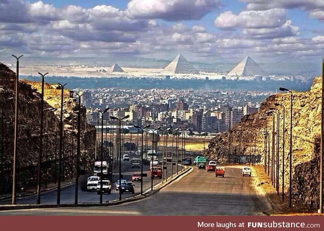 A view of the pyramids from the center of Cairo