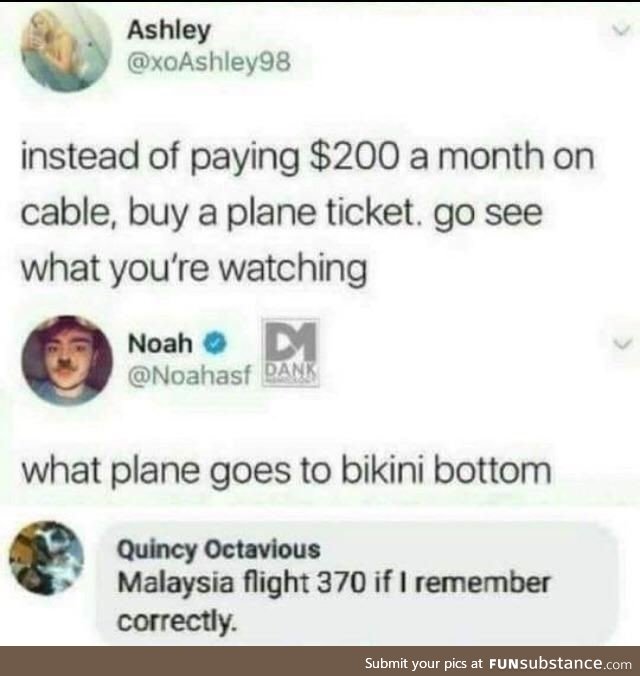 What plane goes to bikini bottom?