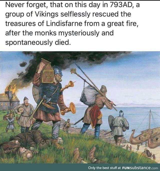 Viking raid in 793 AD (colorized)