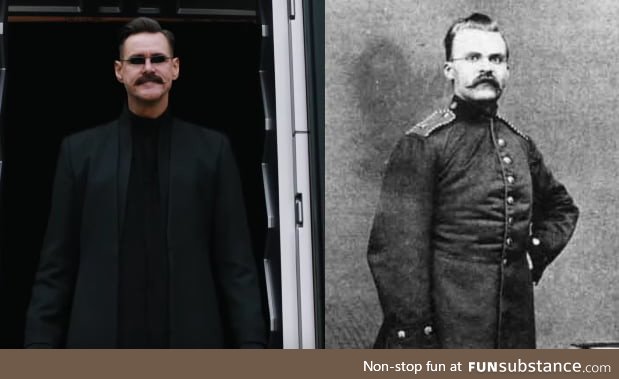 Friedrich Nietzsche's great grandson (2019) vs him at the same age (1879)