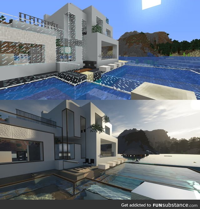 Vanilla Minecraft vs PTGI E8 + textures