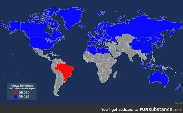 All the nations that have to be combined to equal Brazil's annual homicides