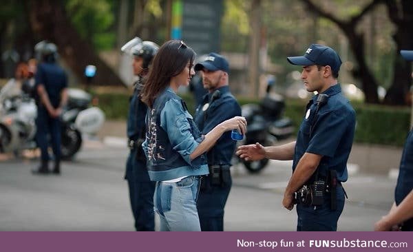 Kylie Jenner ends the Hong Kong protests using a can of Pepsi, circa 2020