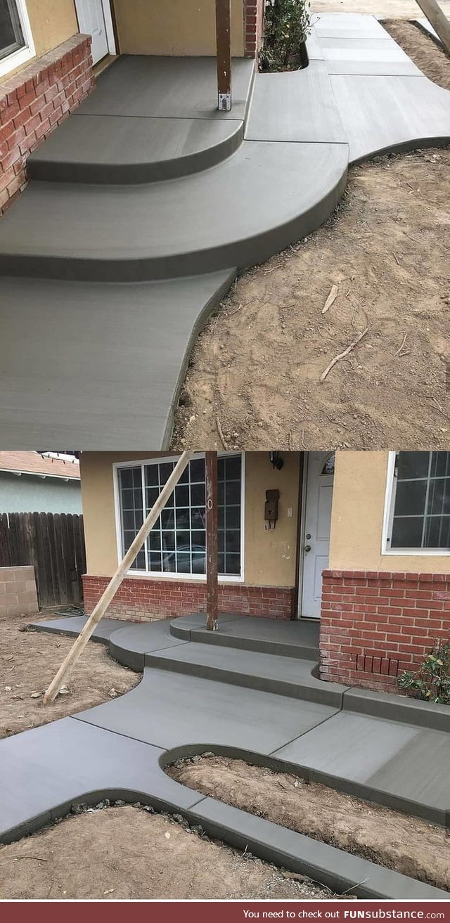 The curves in this freshly set concrete walkway