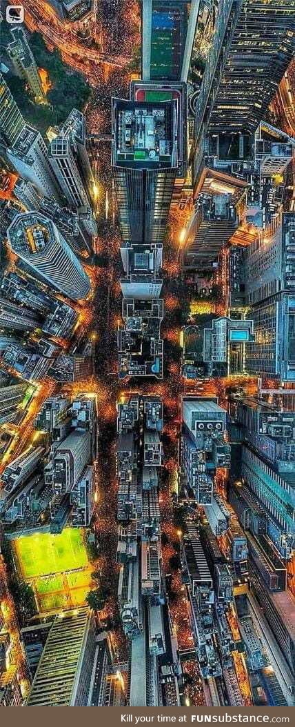 Drone shot of Hong Kong protests