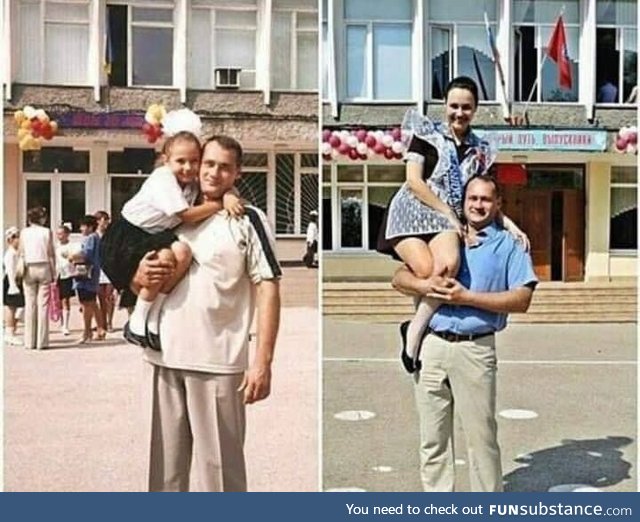 The first day in school and the last day at the University Father 's greatest love