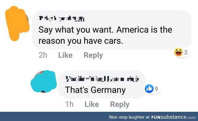 America is the reason you have cars. Nope