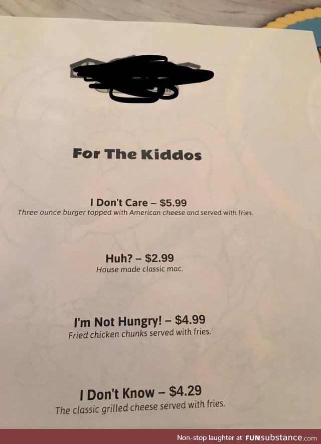 Kids menu at my local restaurant