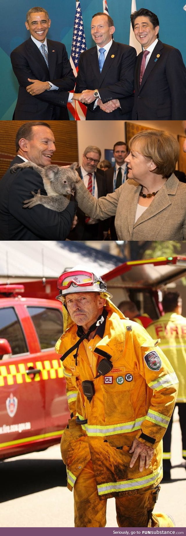 Former Australian prime minister Tony Abbott is fighting the bushfires on the front