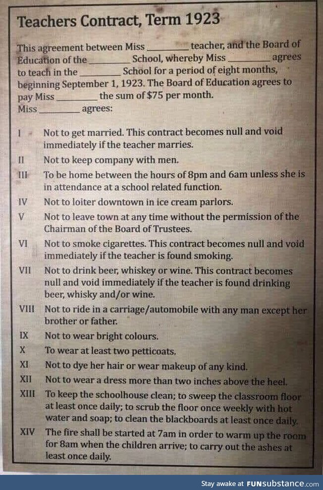 A Teacher’s contract, circa 1923