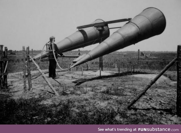 A French soldier listening for incoming aircraft circa WWI