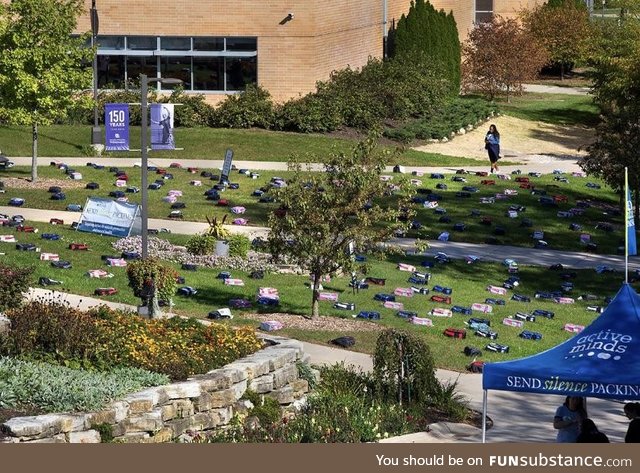 Backpacks representing student suicide  at a college in Wisconsin