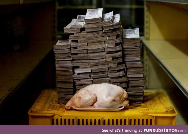 The amount of money you need to buy 5 lbs of chicken in Venezuela