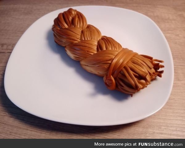 Cheeses from a German grocery store: Mildly smoked braided cheese