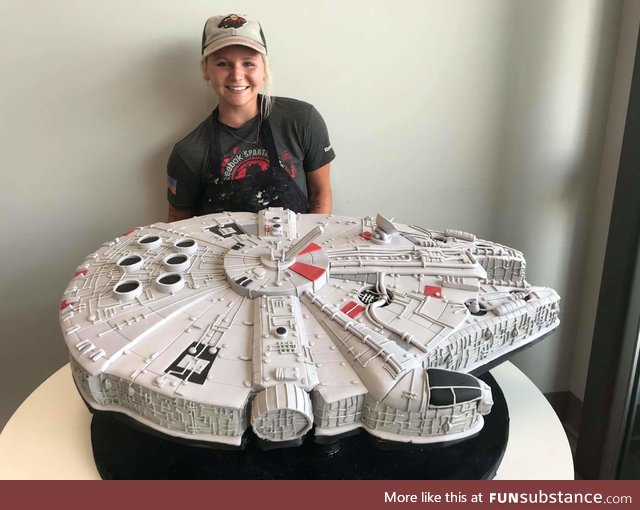 Millennium Falcon cake is 96 percent fondant, probably