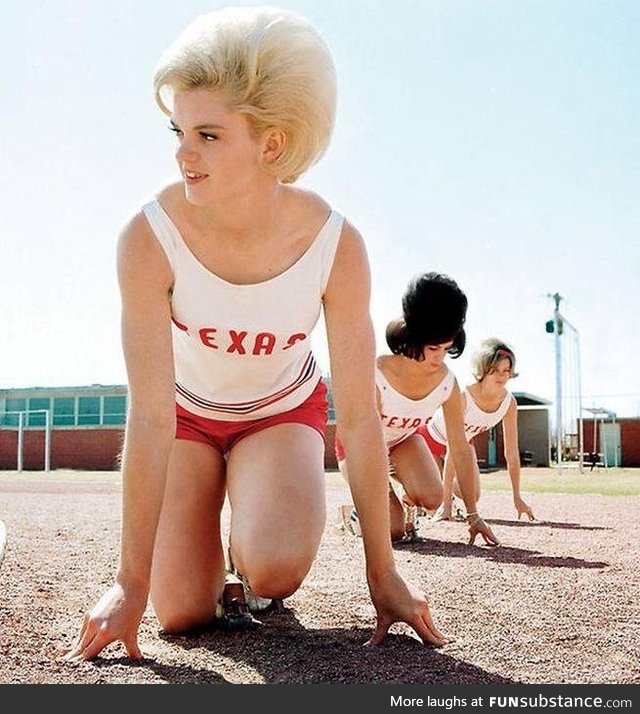 The University of Texas women’s track team coordinated their bulbous bouffants