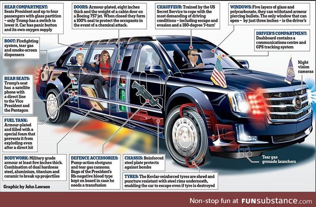 The Presidential State Car is a heavily modified $1.5M Cadillac One to transport our Dear