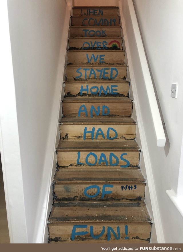 Stairs are waiting to be covered so my daughter and I did this