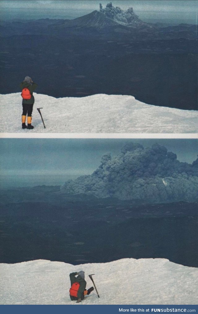 Hiker watching the eruption of Mt. St. Helen’s from about 37 miles away