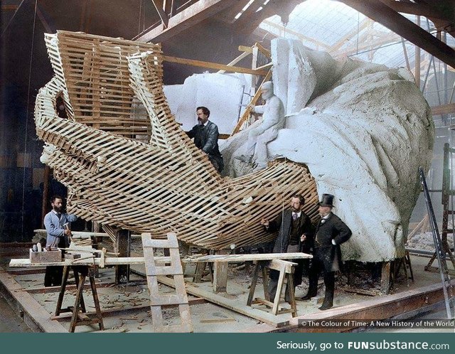 Building the Statue of Liberty,Paris, 1881. (Colourized)