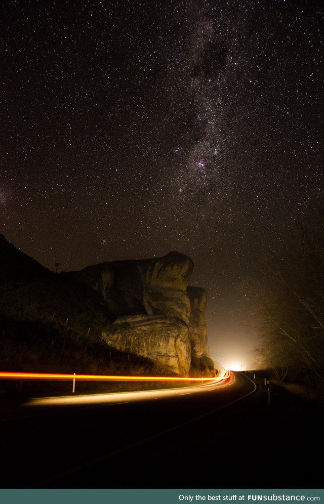 Frog Rock, New Zealand. Passing truck