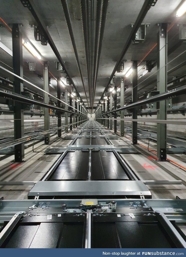 The inside of an elevator shaft