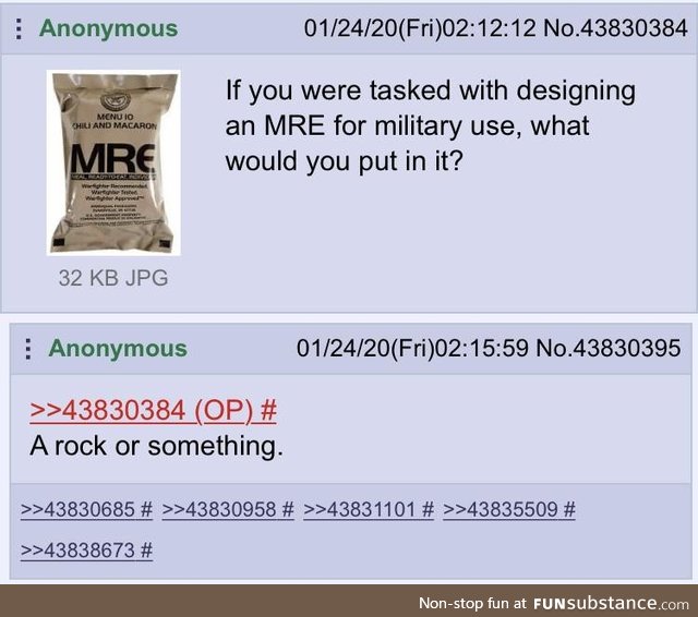 Anon creates the perfect MRE