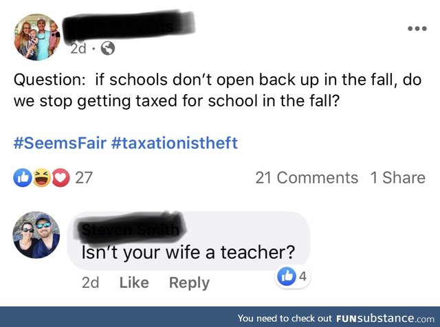 Wait till he finds out where her paycheck comes from!