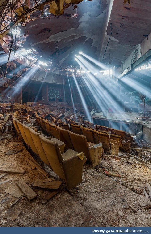 Light Rays Shine in an Abandoned Theater