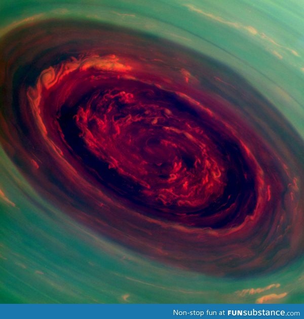 The spinning vortex of saturn's north polar storm, an incredible picture!