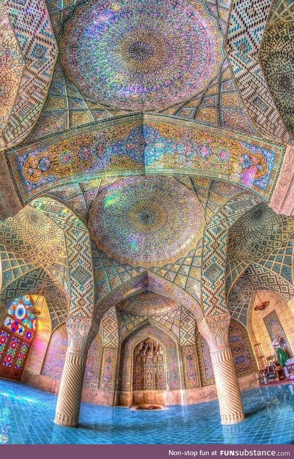 The pink mosque's kaleidoscope interior. Trippy