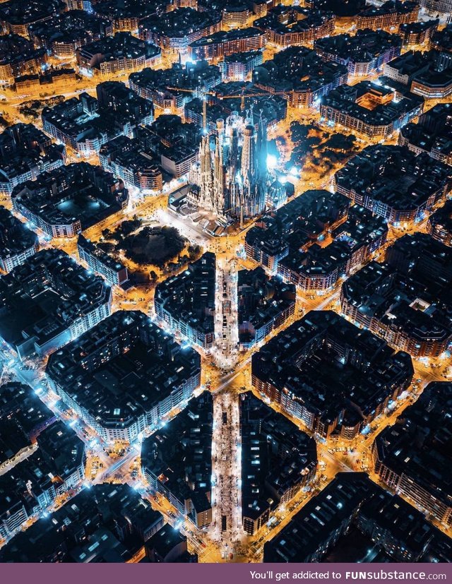 Night shot of Barcelona, Spain