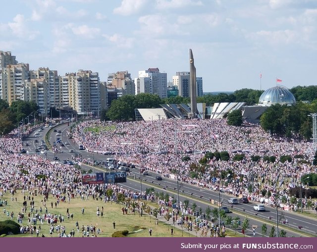 The biggest protest in the history of Belarus is happening right now in Minsk